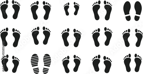 Footprint vector set for design and art projects with bare feet and shoe prints illustration