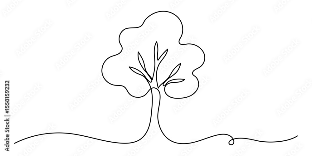 Fotografie Continuous line drawing of tree on white background