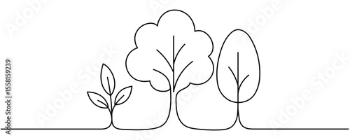 Continuous line drawing of tree on white background. Vector illustration Editable stroke