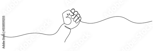 Continuous line hand clenched fist. One line drawing of hand clenched fist upwards. Editable stroke