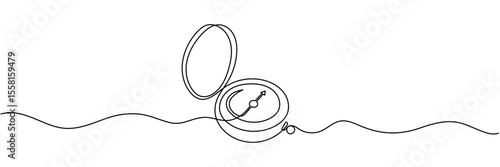 Magnetic compass continuous one line drawing. Land, sea, navigation, geography compass single line art illustration. Editable stroke vector.