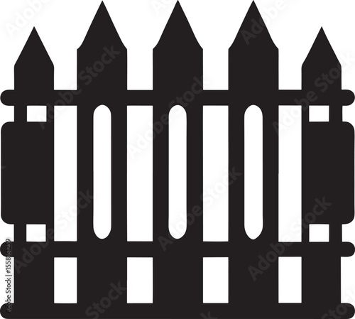 Black picket fence silhouette isolated on white background