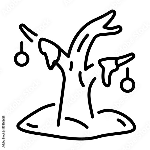 A linear style icon representing snow tree