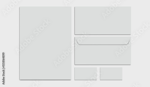 Gray simple stationery mock-up template on white background for business presentation. Vector illustration