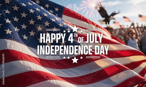 Waving american flag fireworks and eagle 4th of july celebration