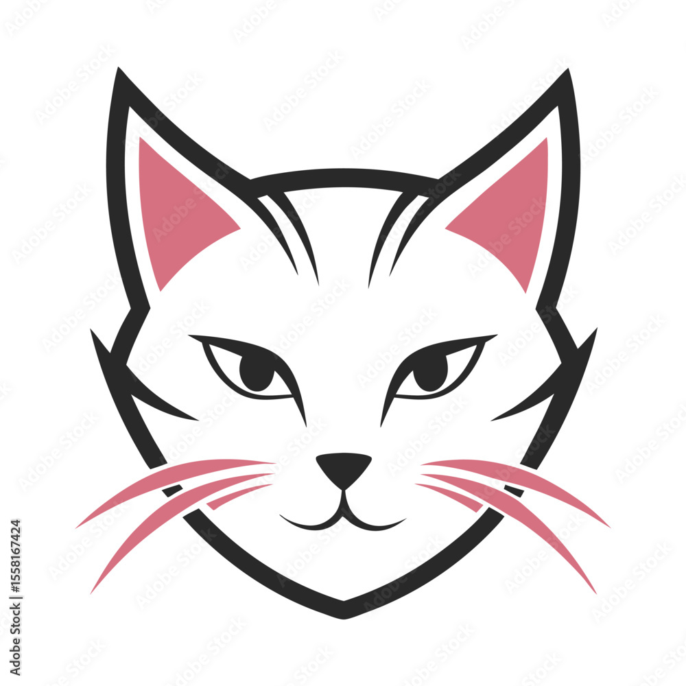 Fototapeta premium cat head logo minimal whiskers detail white ba