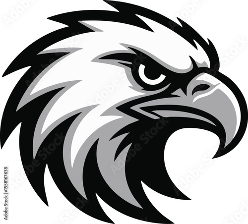 Fierce eagle head profile black white grey vector