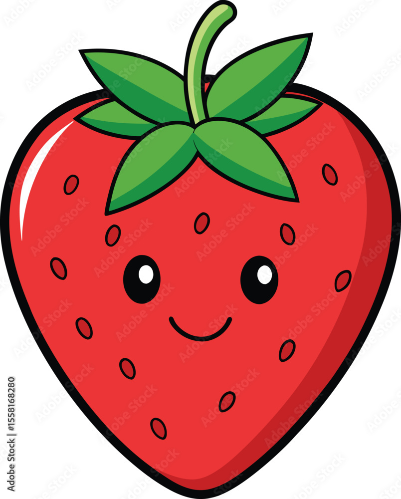 Obraz premium Cute cartoon strawberry character with a happy face isolated on white background