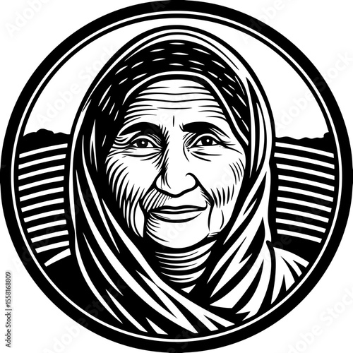 elderly arab woman (linocut style)