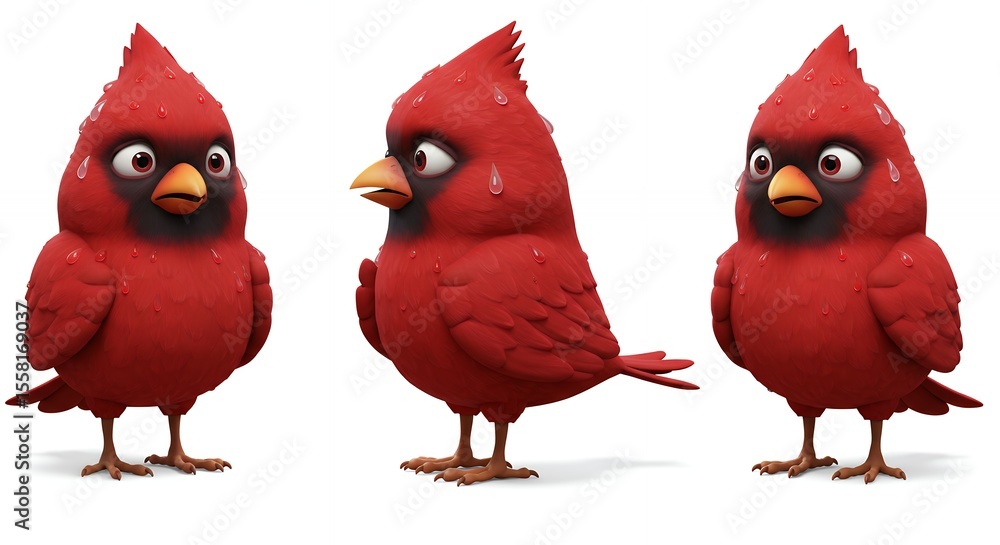 Fototapeta premium Three cartoon red birds