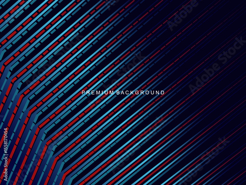 This abstract background features a pattern of diagonal lines in a red and dark blue gradient that creates an effect of depth and movement.