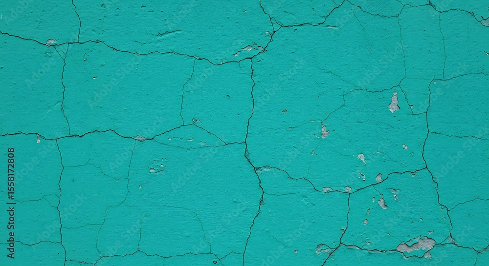 Obraz premium Textured Cracked Turquoise Wall Surface with Unique Patterns and Paint Peeling