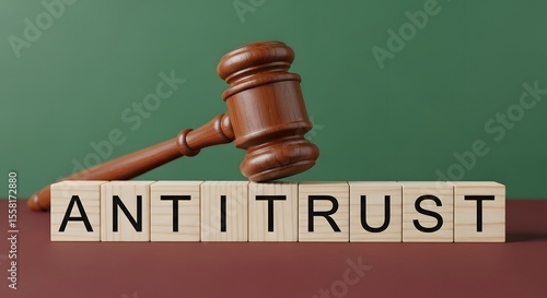 Antitrust Law and Wooden Gavel with Text
