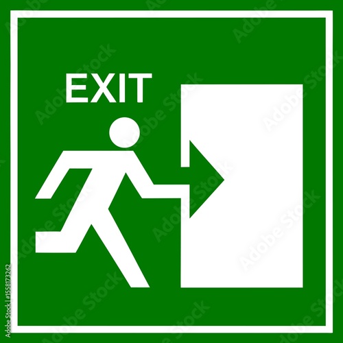 Green emergency exit sign with a running person symbol on a door indicating the way to escape during fire evacuation emergency exit silhouette vector icon illustration on white background