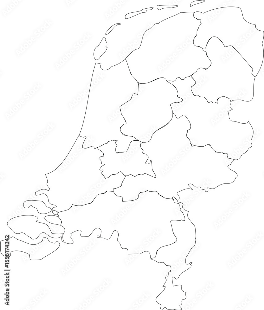 Obraz premium Simple Outline Map of Holland with Province Borders Vector Illustration