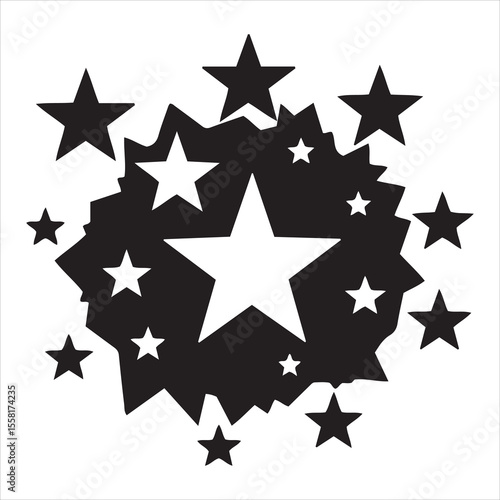 A burst of black stars on a clean white background