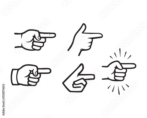 Pointing Finger Vector Icon Set in Vintage Hand Drawn Style