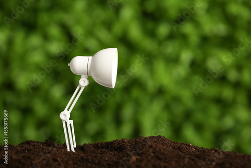 Lamp on soil outdoors. Gree...