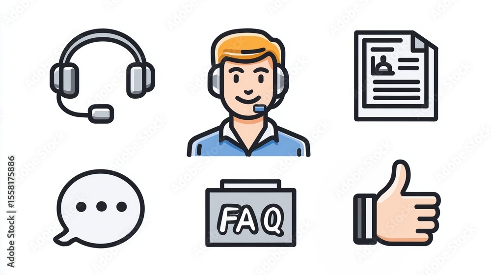 Customer Service Tools Icon Set in Clean Line Style on White Background Customer Service Tools Icon Set in Clean Line Style on White Background