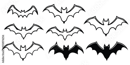 Halloween Bats Silhouette Vector On White Background
