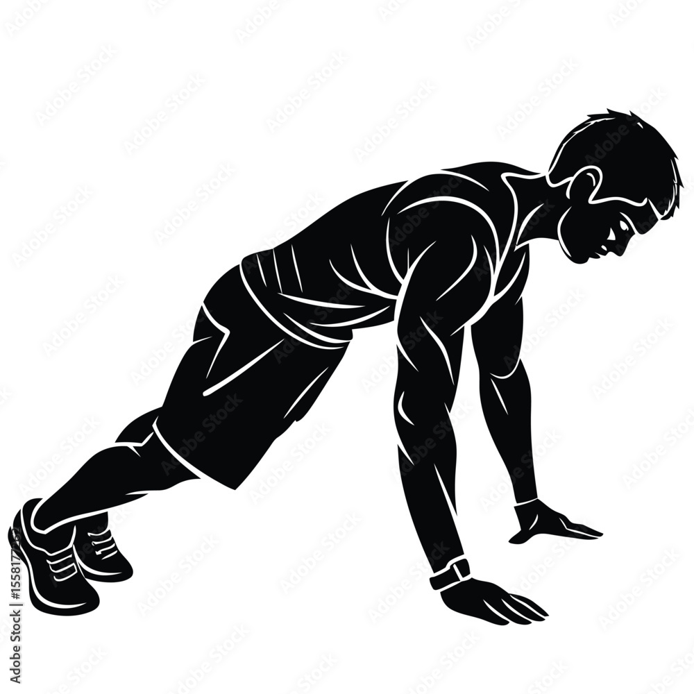 Fototapeta premium Dynamic male athlete silhouette in intense workout pose isolated on transparent background