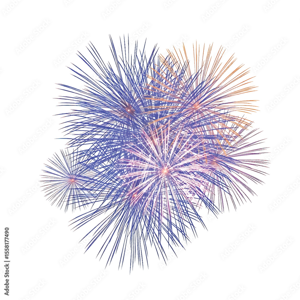 Obraz premium Explosion of blue and orange fireworks display against a white background