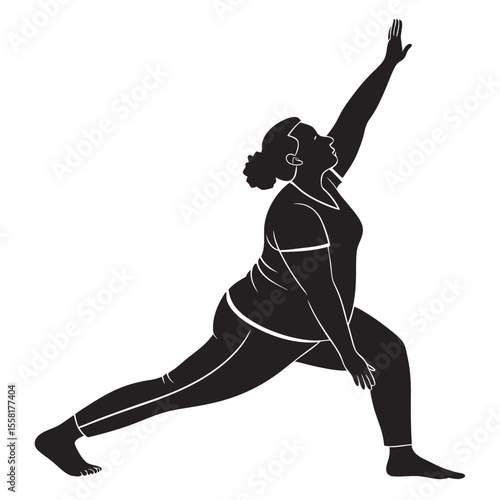 Full figured woman performing fitness exercises active lifestyle silhouette isolated on transparent background