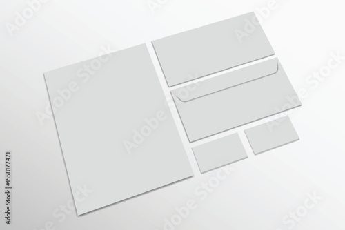 Blank 3d illustration mockup letter, business cards and envelopes for business branding promoting