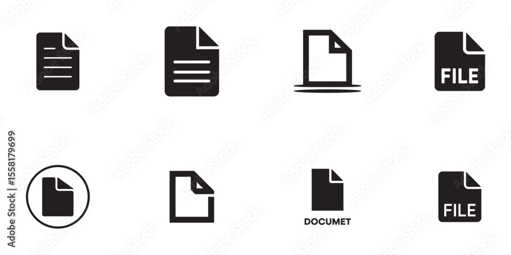 Collection of eight black document icons file paper Collection of eight black document icons file paper