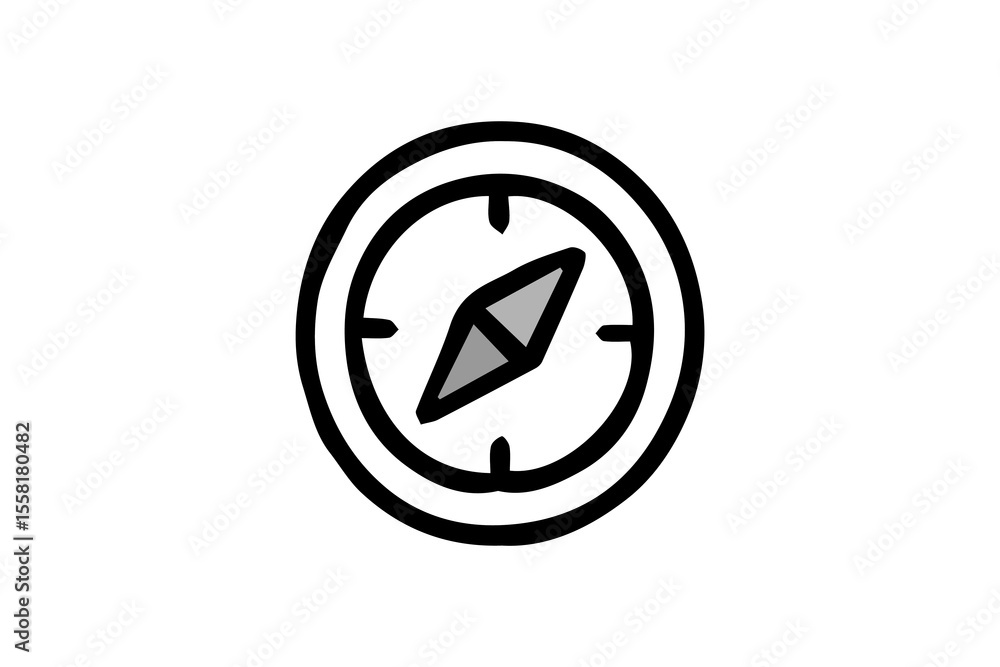 This is a clean and simple line art illustration of a compass. The image features a circular outer ring and an inner circle, representing the compass casing and face. This is a clean and simple line art illustration of a compass. The image features a circular outer ring and an inner circle, representing the compass casing and face.
