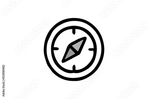 This is a clean and simple line art illustration of a compass. The image features a circular outer ring and an inner circle, representing the compass casing and face.