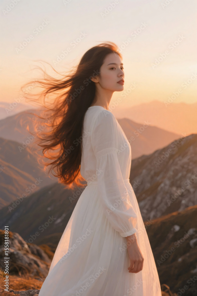 Woman in Long Dress on a Mountain Top Woman in Long Dress on a Mountain Top