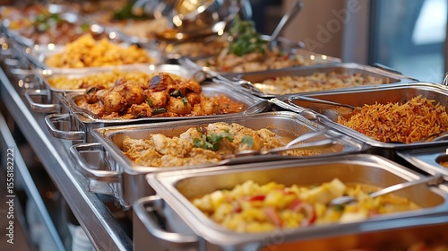 Indian Buffet Display with Variety of Dishes