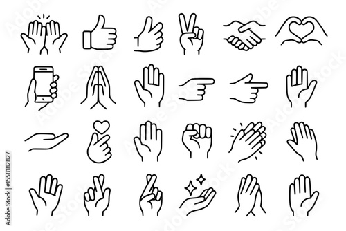 Hand Gestures & Communication Line Icons: Interaction, Success & Empathy Vector Set