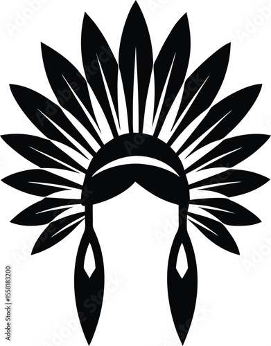 Symmetrical Tribal Headdress Vector in Black Outline