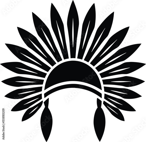 Native Heritage Headdress Vector with Feathered Fan