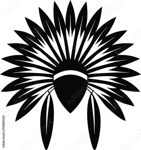 Flat Black Vector of Tribal Feather Headdress