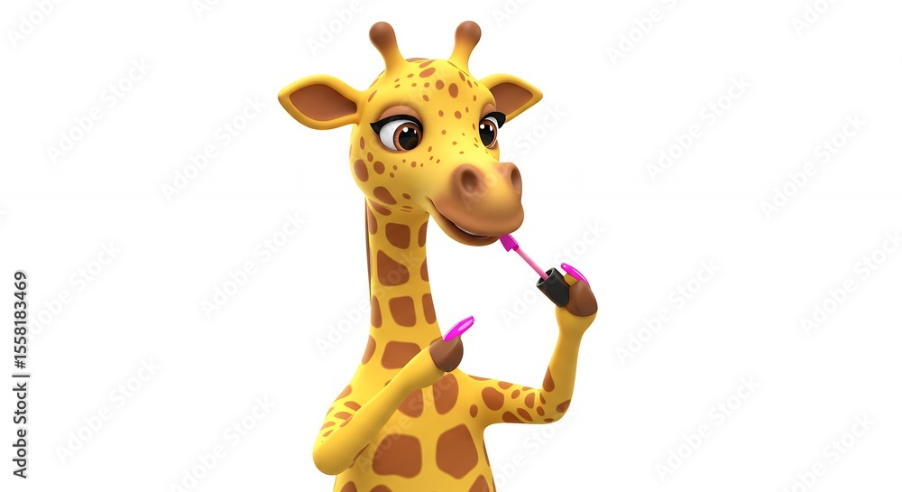 Fototapeta premium Giraffe applying makeup digital illustration