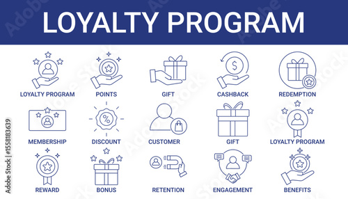 Loyalty Program Icon Set Collection with gift, cashback, points, redemption, bonus, reward icon