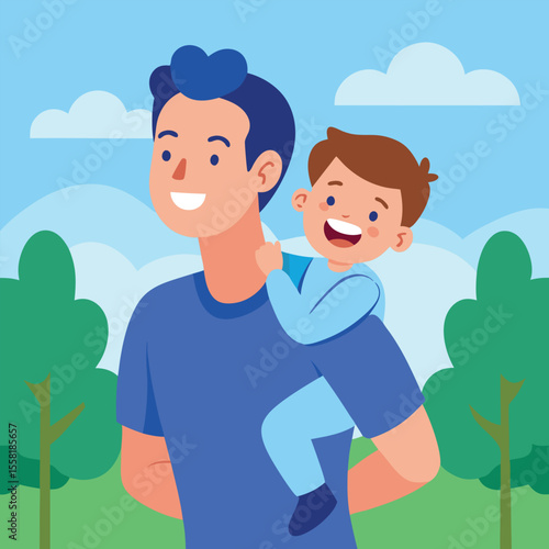 Happy Father and Son Spending Quality Time Together in a Park on a Sunny Day