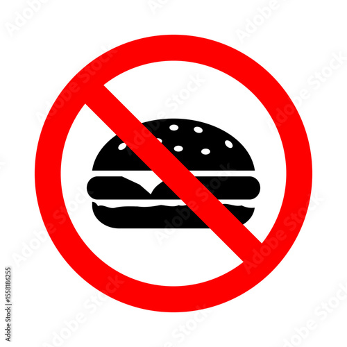 no food allowed symbol, burger in red circle pictogram, eating forbidden round vector icon