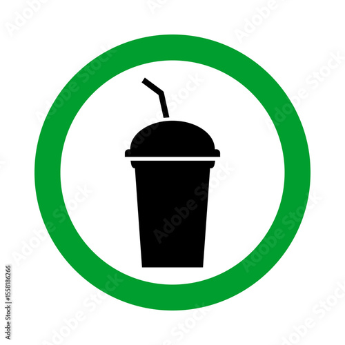 fast food allowed, soft drink in green circle pictogram, free drinking zone round vector icon