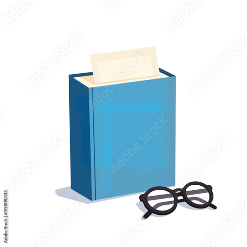 Stylish hardcover book with glasses and note, minimalistic design