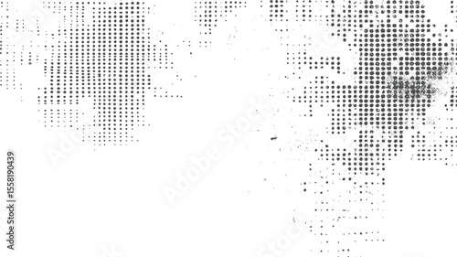 Grunge halftone dot texture vector. Distressed vintage dotted overlay with retro fade effect. Abstract background with gritty print pattern.