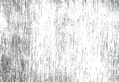 Distressed wood grain texture vector illustration. Vertical scratch lines forming rustic surface effect. Black grunge background on white.