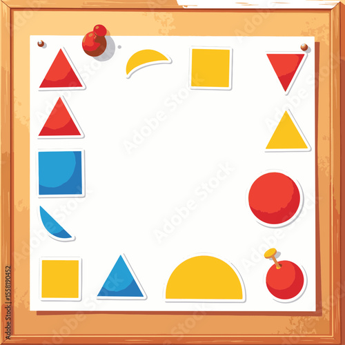 Educational geometric stickers on bulletin board, learning concepts
