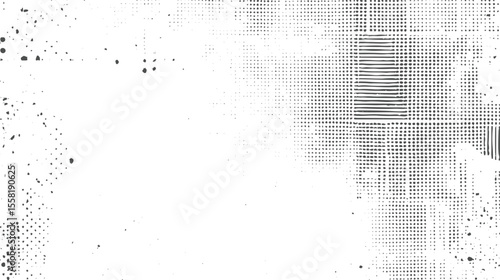 Grunge halftone texture with scan lines. Distressed vector pattern of dots and horizontal noise. Abstract overlay for vintage design.