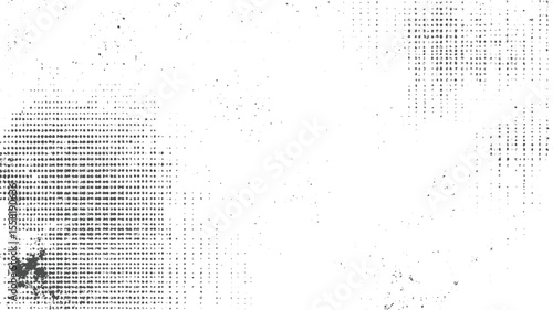 Distorted halftone grunge texture. Abstract fading print pattern with worn dots and noise. Lo-fi vintage overlay background.