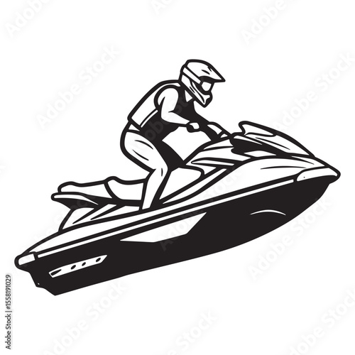 Silhouette of a person riding a jet ski vector illustration against a white background
