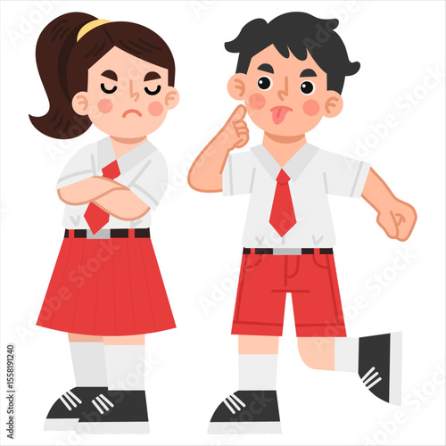 Illustration of a boy teasing a girl
